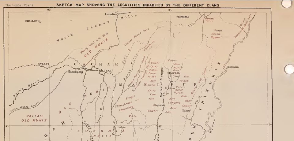 Sketch Map showing the localities inhabited by different clans - 1912