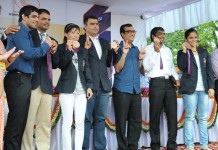 Mary Kom,S Nehwal,Y Dutt,S Kumar,G Narang,V Kumar-Heroes of London Olympics-Felicitated