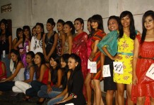 Seminar on Beauty Contests in the state. Contestants posing for a group picture during the Miss Manipur contestant screening test at the Iboyaima Shumang Leela Shanglen on Wednesday