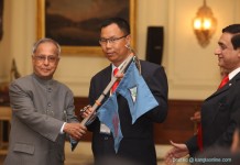 President flags off first NE expedition to Mt Everest The President, Shri Pranab Mukherjee flagging off the first ever North East Expedition to Mt. Everest, at Rashtrapati Bhavan in New Delhi on March 20, 2013