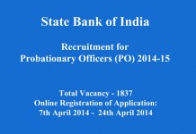 Recruitment of Probationary Officers (PO) in State Bank of India (2014-15)