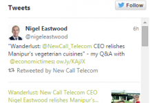 Nigel Eastwood, New Call Telecom CEO, relishes Manipur’s vegeterian cuisines Nigel Tweet about Manipur