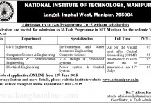 M.Tech Programme 2015 at NIT Manipur