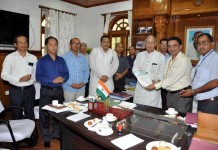 State hands over land to Union Ministry officials for sports univ construction at Thoubal Yaithibi Khunou CM Ibobi handing over land for Sport University construction to representatives of Ministry of YAS.