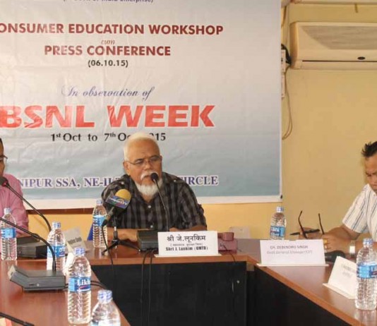 BSNL working to provide better service: BSNL Manipur SSA general manager General Manager Telecom District, Manipur Secondary Switching Areas (SSA) J Lunkim addressing media persons at Telephone Bhawan.
