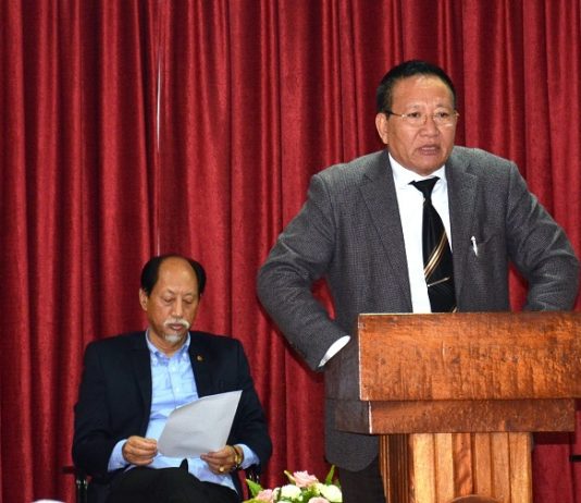 Nagaland: Chief Minister, TR Zeliang addressing a gathering at Legacy Complex, Kohima attended by Neiphiu Rio, MP(LS), NPF and Independent Legislators and Party Workers