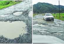 Pot holes decorate Mary Kom road under Uripok AC