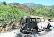 One vehicle completely torched during railway works ban in Marangjing village
